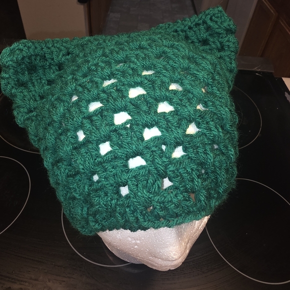 Handmade Accessories - Handmade Green Crochet Cat Ear Beanie